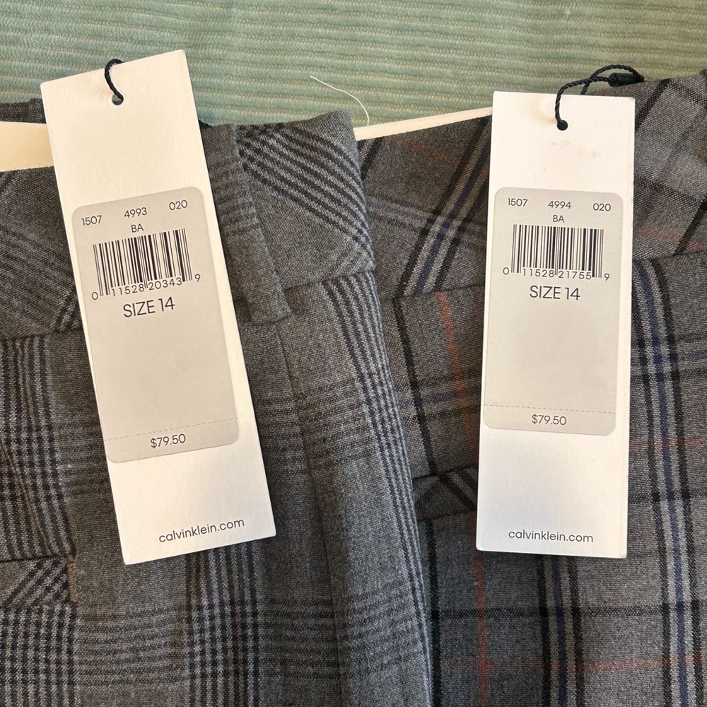 NWT Calvin Klein Women's Straight Leg Pants in Gray Plaid with Subtle Red Accent